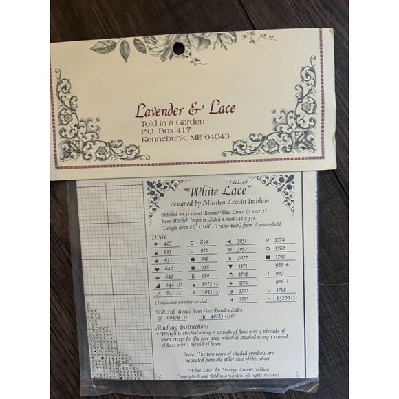 Lavender & Lace WHITE LACE Cross Stitch Pattern LL40 NIP - Picture 2 of 2